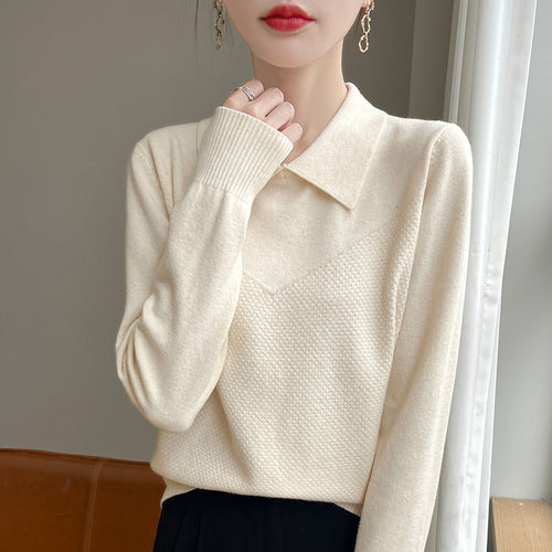 Damen Strickpullover mit Hemdkragen und strukturierter Vorderseite Drune