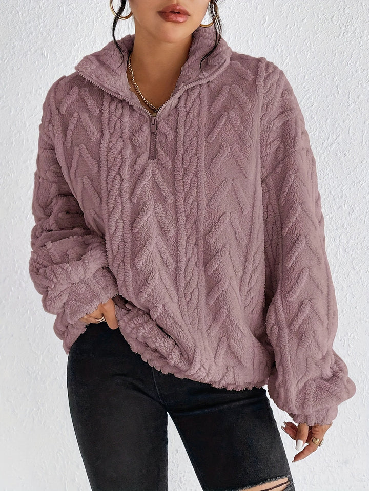 Damen Fleece Pullover mit hohem Kragen und strukturiertem Design Drune