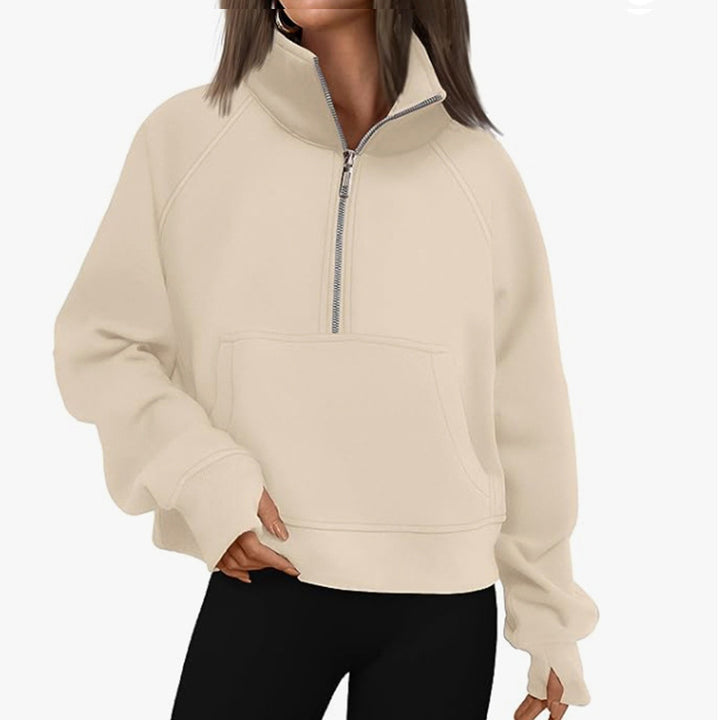 Damen Sportlicher Hoodie mit hohem Kragen Drune