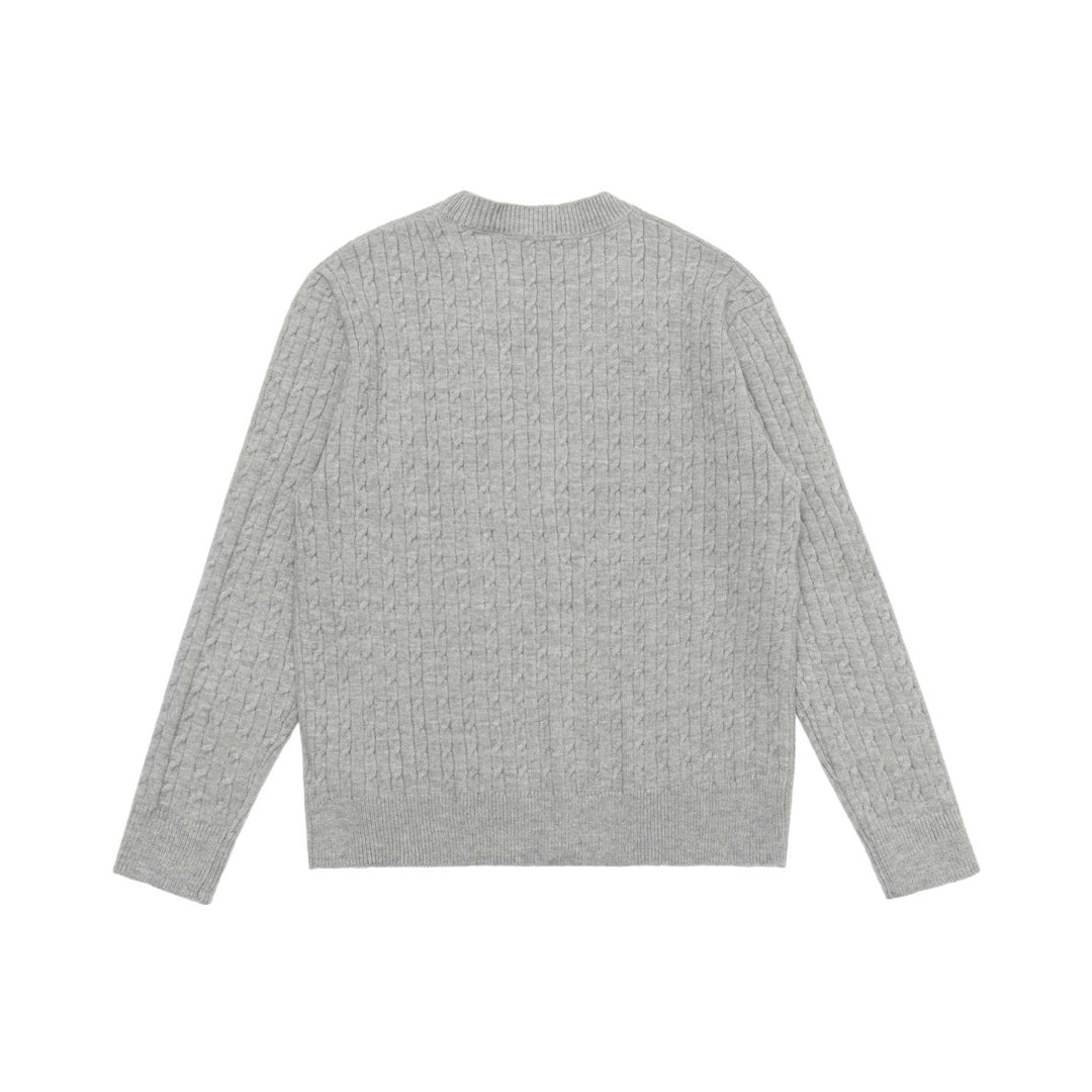 Unisex Feiner Zopfstrick-Cardigan mit Rundhalsausschnitt und Knopfleiste Drune
