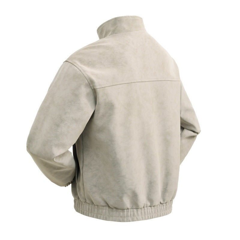 Herren kurzer Velours‑Imitat Blouson mit hohem Stehkragen, Metallreißverschluss und elastischem Saum Drune