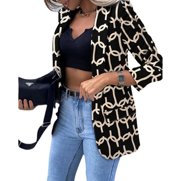 Damen Gemusterter Longblazer mit Kettenmuster, taillierter Silhouette und Pattentaschen Drune