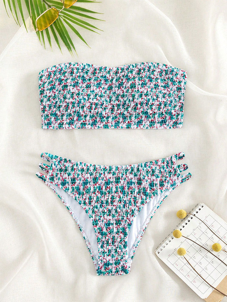 Damen Bandeau-Bikini mit trendigem Rüschendesign und elastischem Hochschnitt Drune