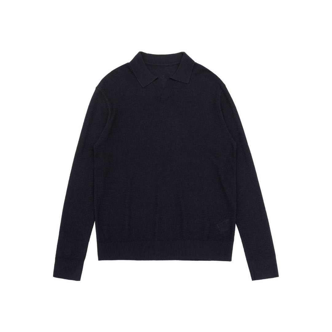 Unisex Feinstrick-Polo-Pullover mit Troyerkragen und geripptem Saum Drune