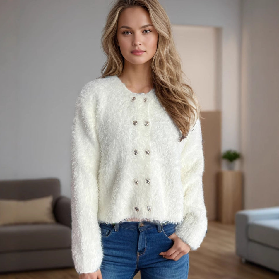 Damen weich gestrickter Bolero mit dekorativen Herzknöpfen Drune