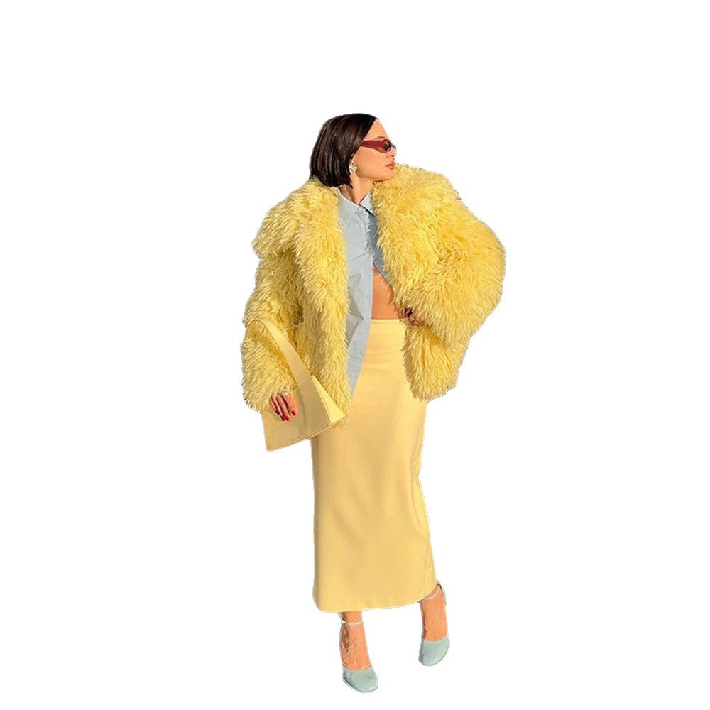 Damen Kurz geschnittener Langflor‑Shaggy Kunstpelz‑Blouson mit kastiger Silhouette Drune