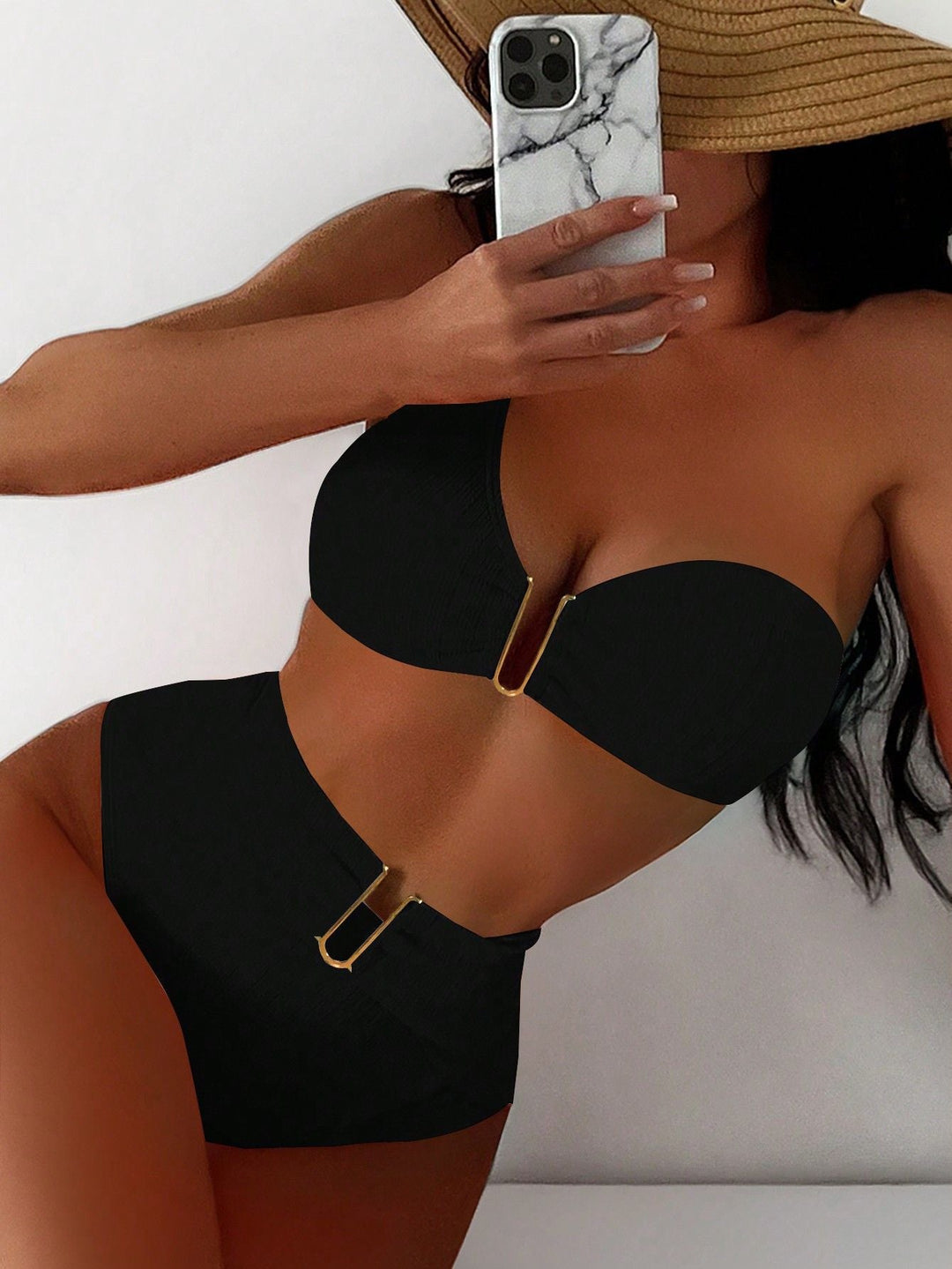 Damen High-Waist Bikini mit geschmackvollem Goldakzent Drune