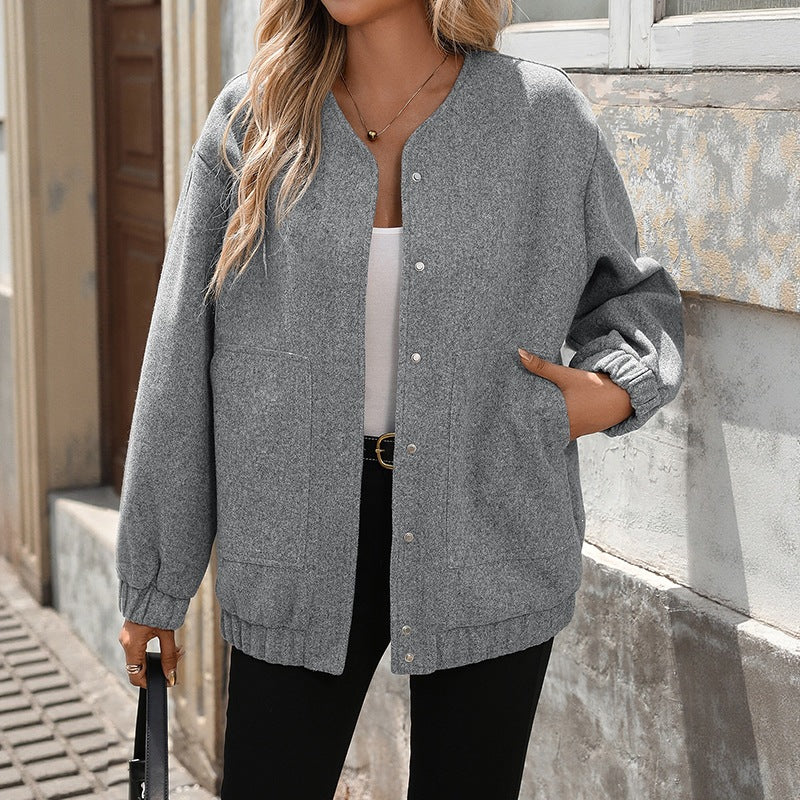 Damen Oversized Wolljacke mit Knopfdetails Drune