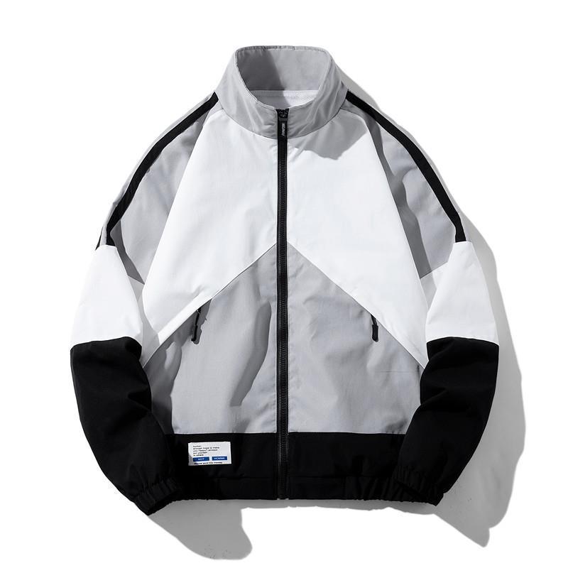 Herren Leichte Windbreaker-Trackjacke im geometrischen Colorblock mit Mesh‑Futter, Stehkragen & Reißverschluss Drune