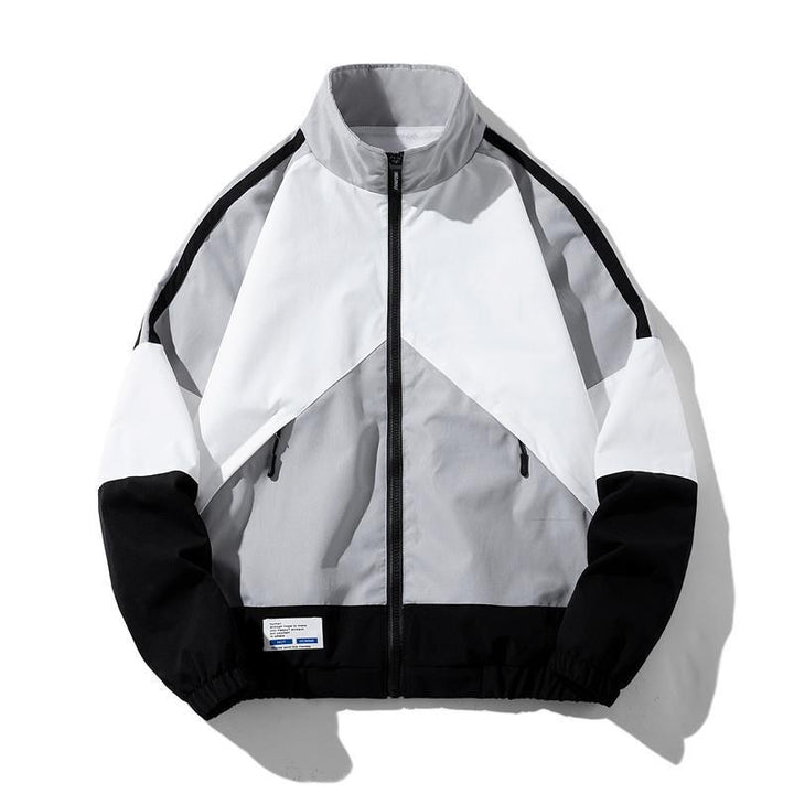 Herren Leichte Windbreaker-Trackjacke im geometrischen Colorblock mit Mesh‑Futter, Stehkragen & Reißverschluss Drune