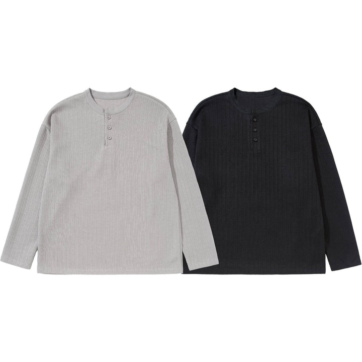 Unisex Strukturierter Waffel-Henleyshirt mit geradem Saum und Oversize-Silhouette Drune