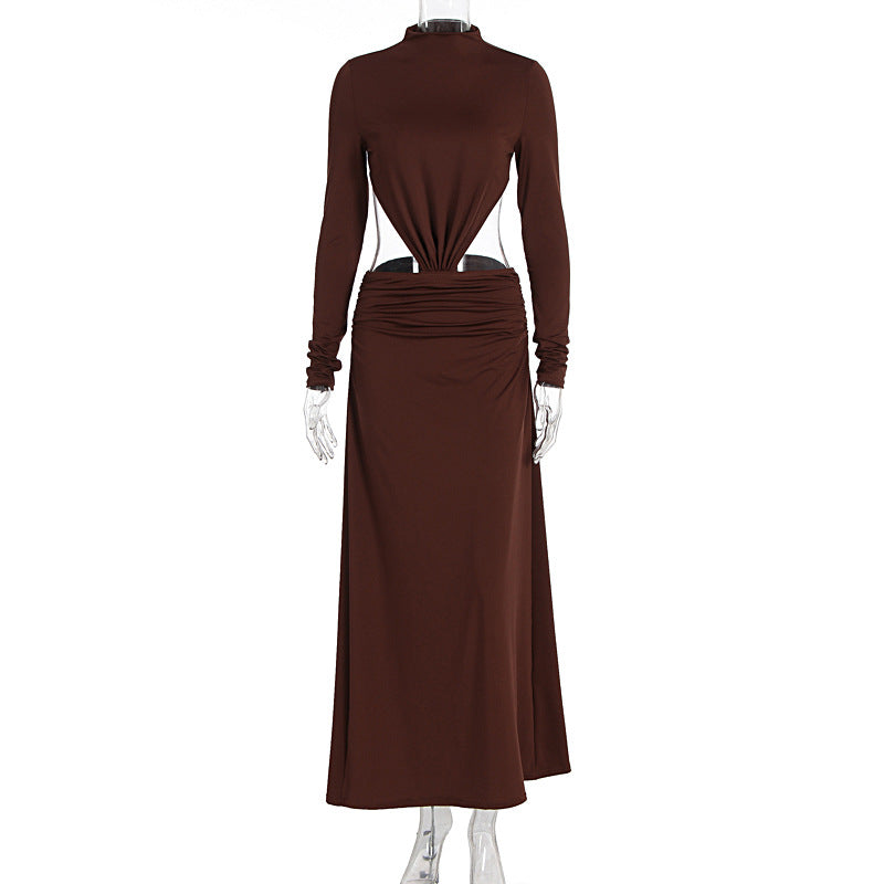Damen Elegantes Wickelkleid mit langen Ärmeln und Raffungen Drune