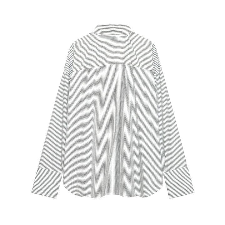 Damen nan gestreifte Bluse mit Schluppe, verdeckter Knopfleiste und Oversize-Schnitt Drune