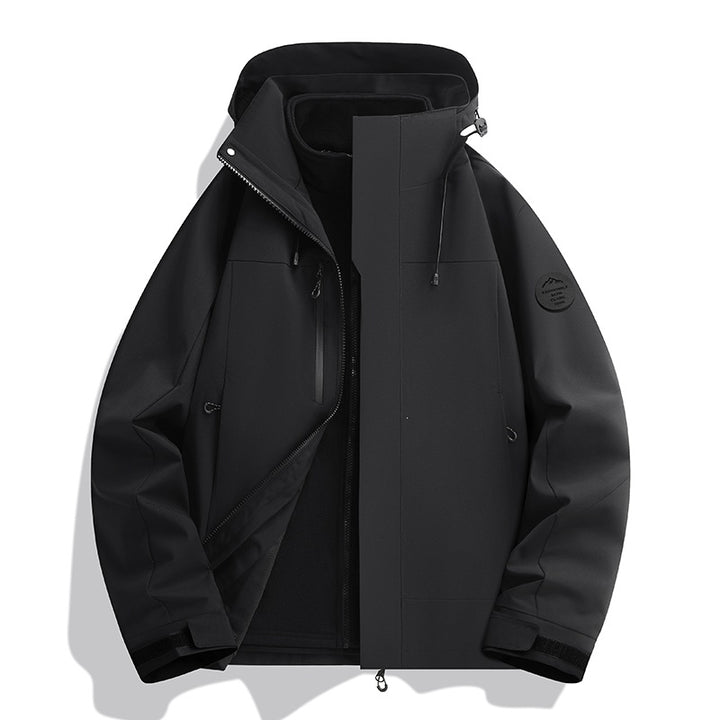 Herren Wetterfeste Softshelljacke mit Fleece‑Innenfutter, verstellbarer Kapuze & Reißverschluss‑Brusttasche Drune