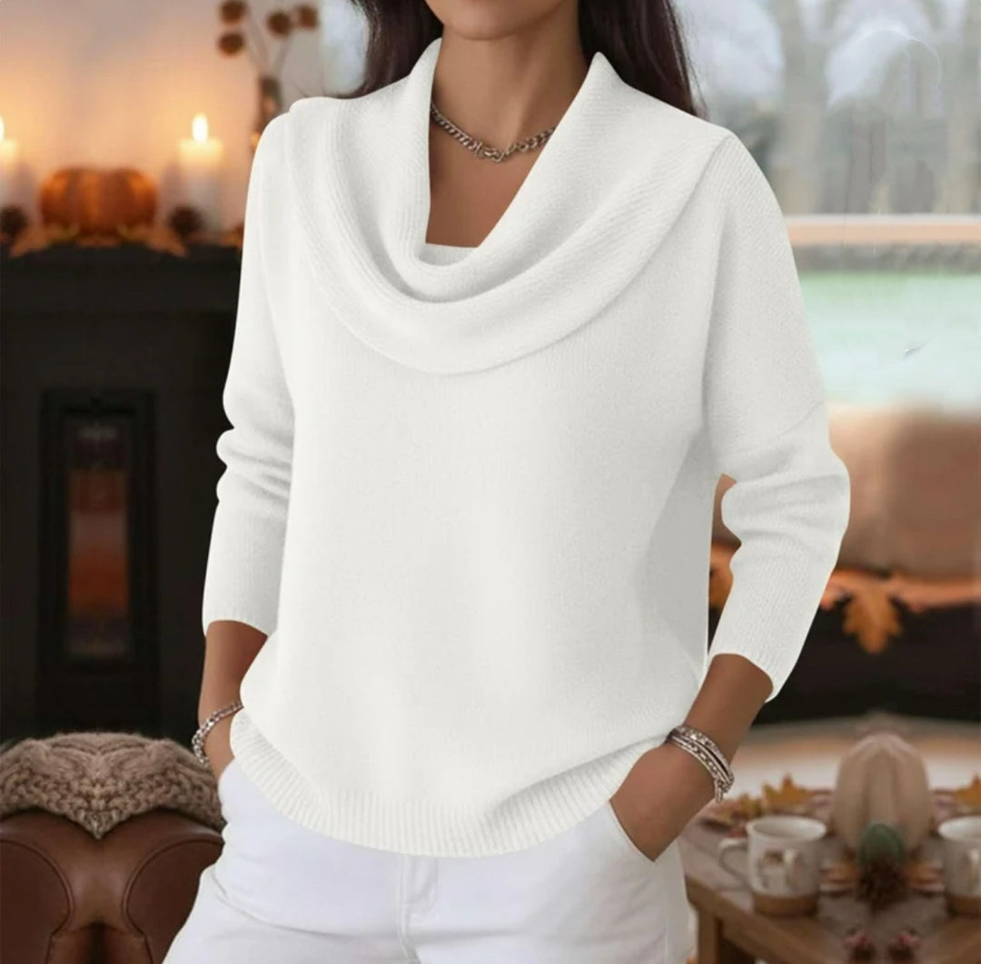 Damen Lässiger Schalkragen-Feinstrickpullover mit überschnittener Schulter und geripptem Saum Drune