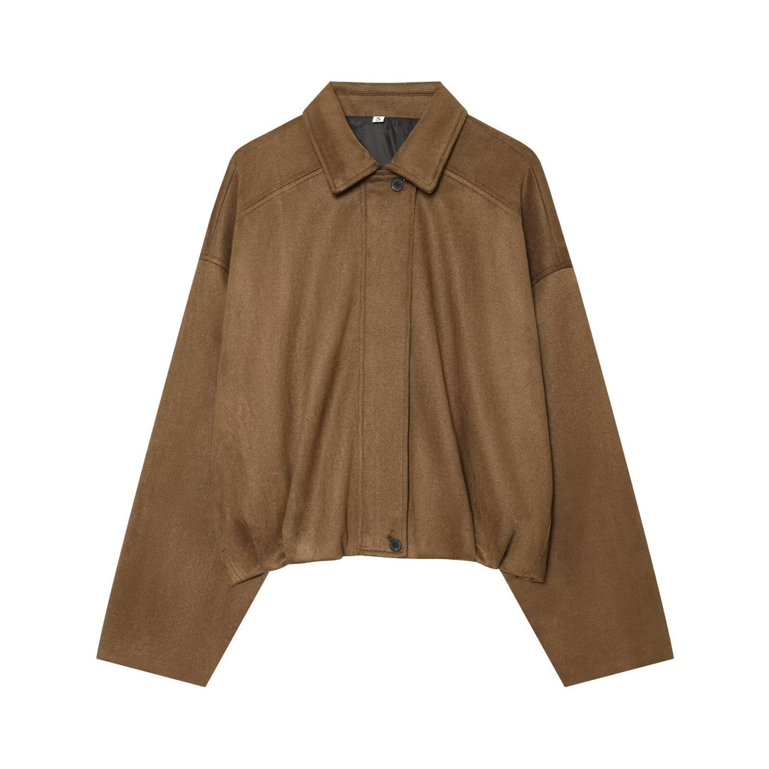Damen Kurzgeschnittene Oversize Cape-Jacke mit Hemdkragen und verdeckter Knopfleiste Drune