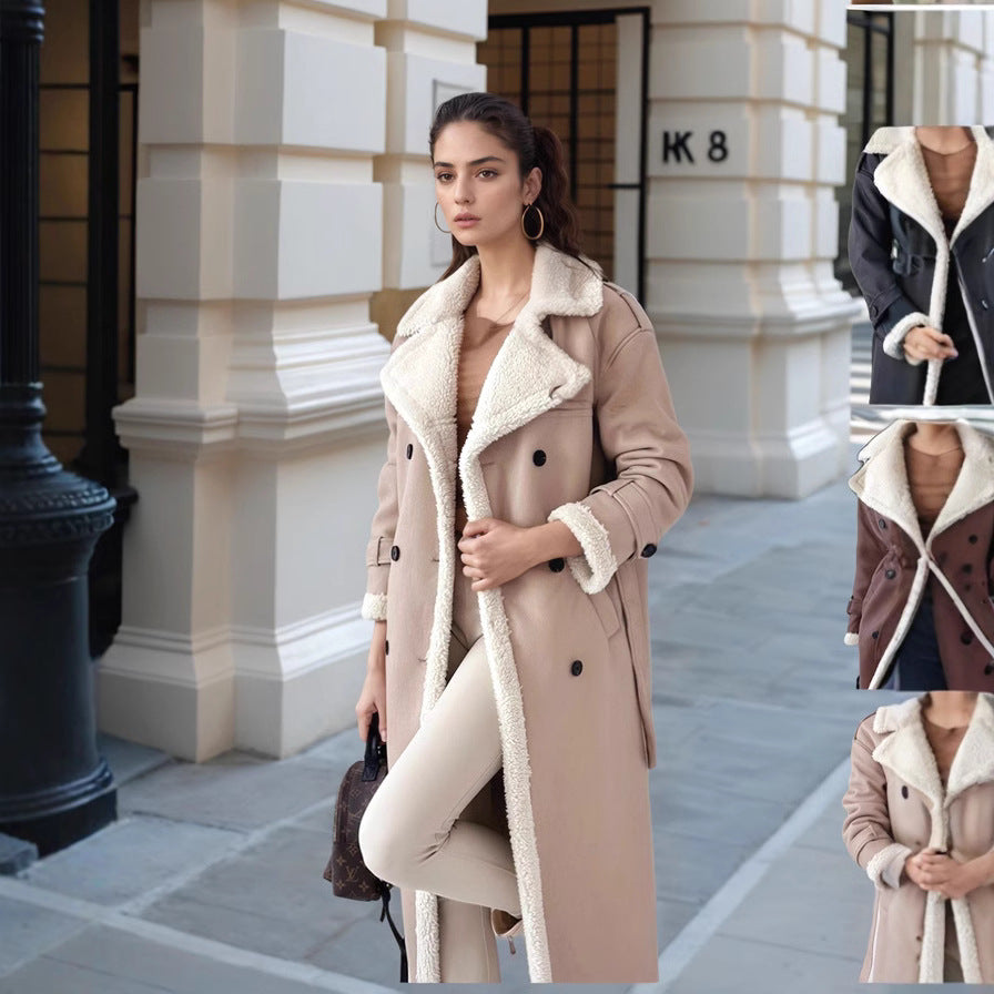 Damen eleganter Übergangs-Mantel mit Teddyfutter und doppelter Knopfleiste Drune