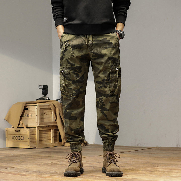 Herren Camouflage-Bundfalten-Cargojogger mit elastischem Tunnelzugbund, Multifunktionstaschen und Ripstop-Optik Drune