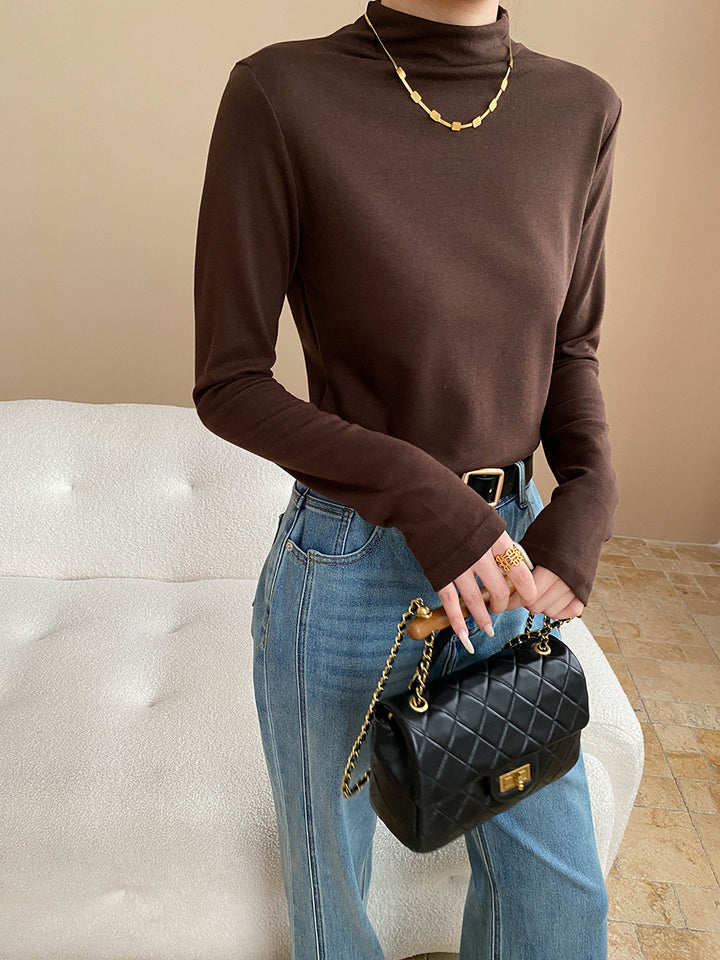 Damen hochwertiges Langarmshirt mit elegantem Stehkragen Drune