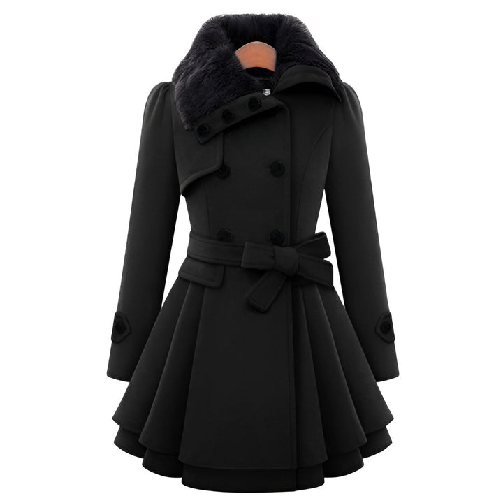 Damen eleganter Trenchcoat mit abnehmbarem Fellkragen und Taillengürtel Drune