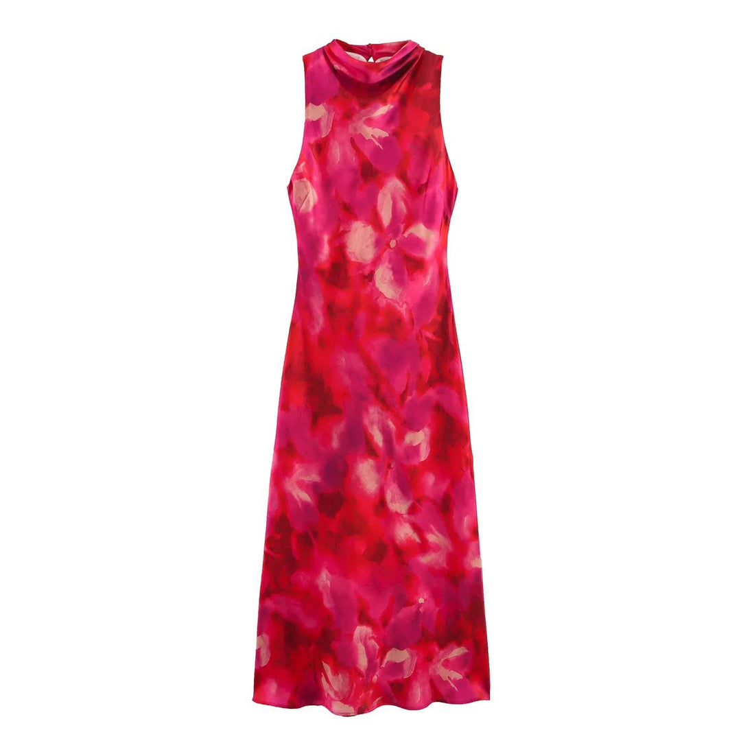 Femme Ärmelloses Blumenmuster Maxi Kleid Drune