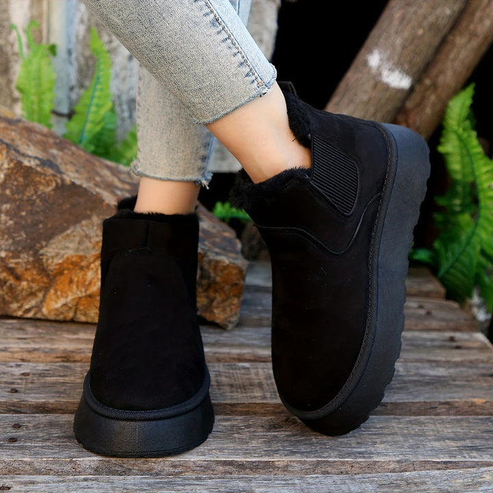 Damen gefütterte Chelsea-Stiefelette mit Keilplattform, Faux-Suede & Teddyfutter Drune