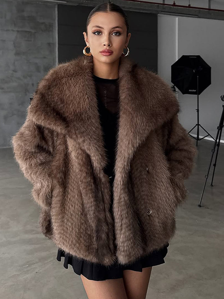 Damen Kunstfell-Jacke mit luxuriösem Schnitt und voluminösen Ärmeln Drune
