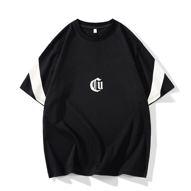 Herren Oversize-Baumwoll-T-Shirt mit Kontrastärmeln und Gothic-Logo Drune