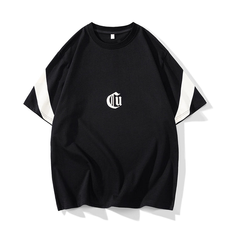 Herren Oversize-Baumwoll-T-Shirt mit Kontrastärmeln und Gothic-Logo Drune