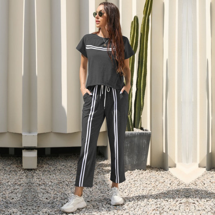 Damen Sportliches Set mit gestreiftem Oberteil und bequemen Hose Drune