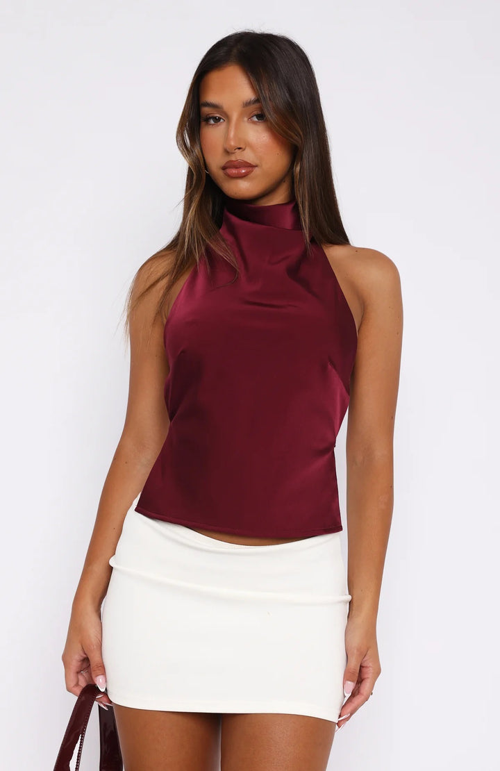Damen Elegantes Hochgeschlossenes Top aus Satin Drune