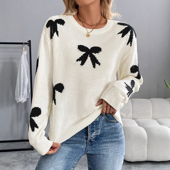Damen Gestrickter Rundhals-Pullover mit Schleifen-Jacquard und relaxed Fit Drune