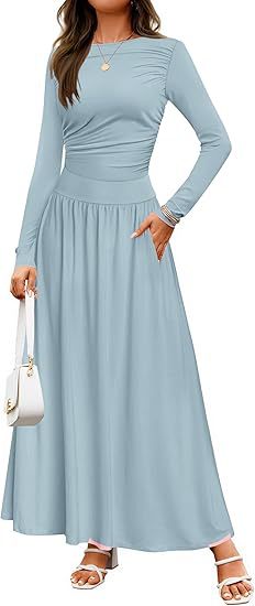 Damen Maxikleid mit langen Ärmeln und elegantem Wickeldesign Drune