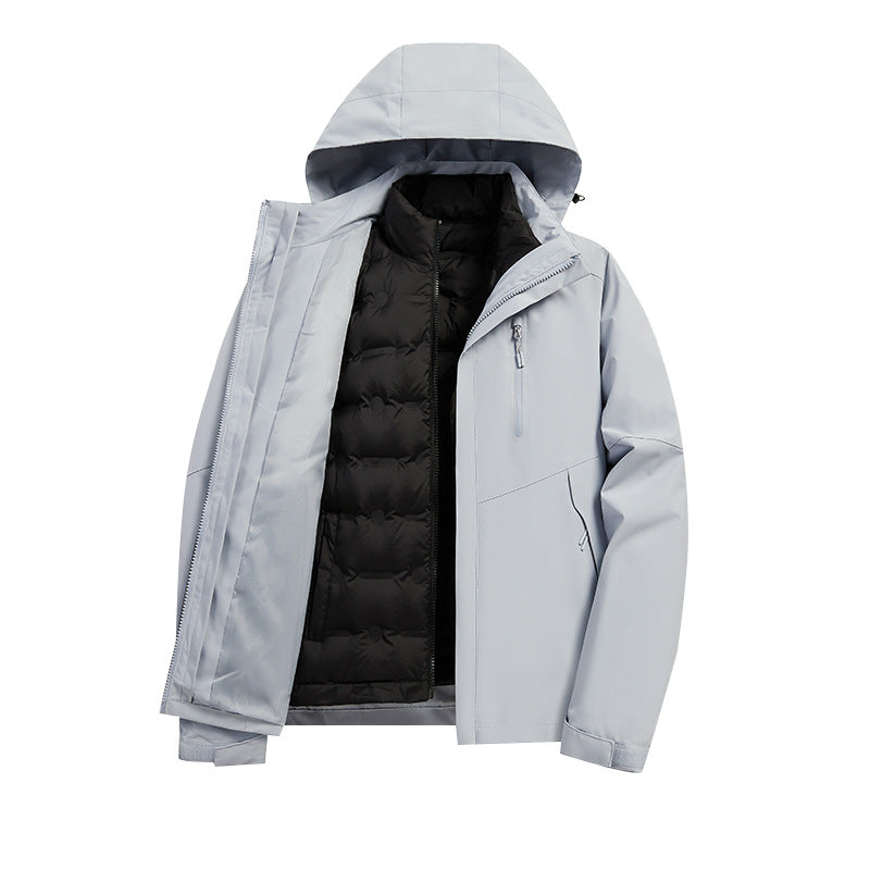 Herren Zwei‑in‑Eins Wetterschutzjacke mit abnehmbarem Steppinnenfutter, Kapuze und wasserdichter Membran Drune