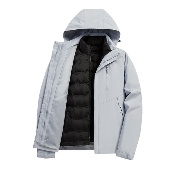 Herren Zwei‑in‑Eins Wetterschutzjacke mit abnehmbarem Steppinnenfutter, Kapuze und wasserdichter Membran Drune