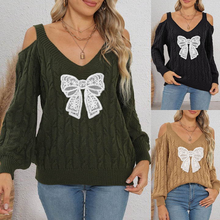 Damen modischer Pullover mit verspielt eingestricktem Schleifenmotiv Drune