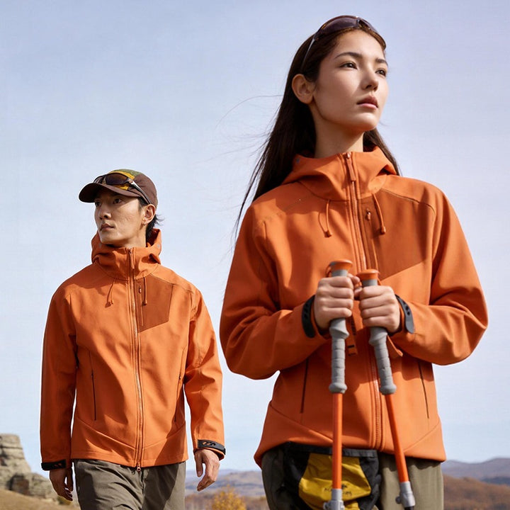 Unisex Softshell Outdoorjacke mit Kapuze, winddicht und elastisch Drune