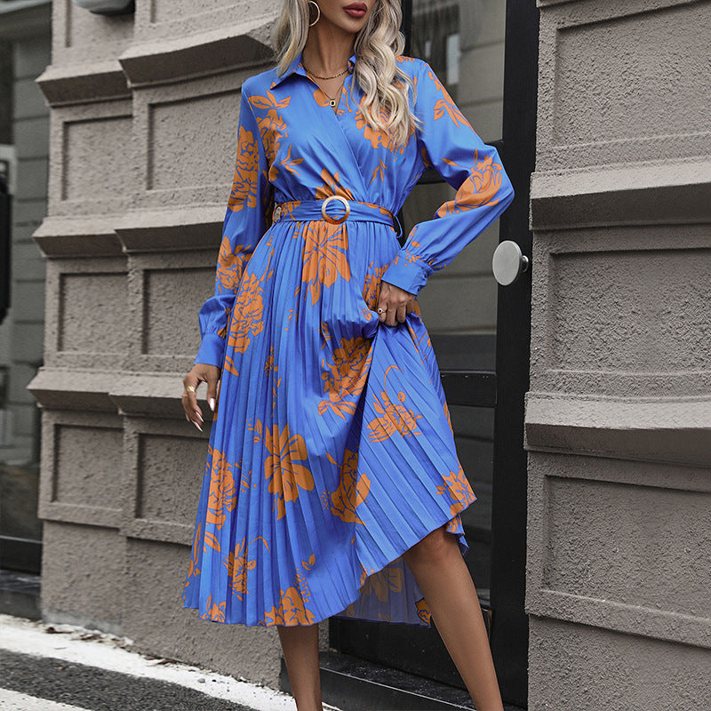 Damen Midikleid mit Plissée-Rock, Wickeloberteil und Taillengürtel Drune