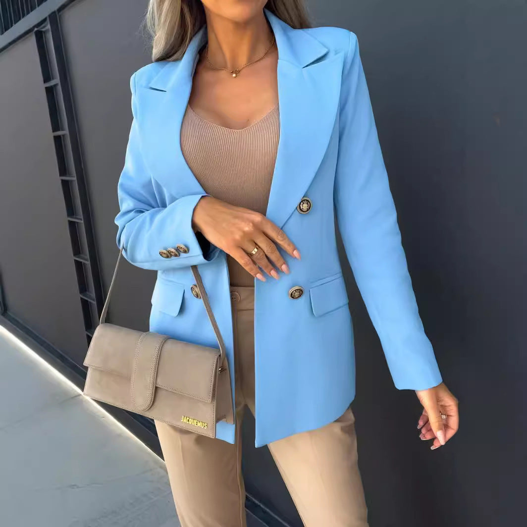 Damen elegante leichte Blazerjacke mit weiten Ärmeln und doppelter Knopfleiste Drune