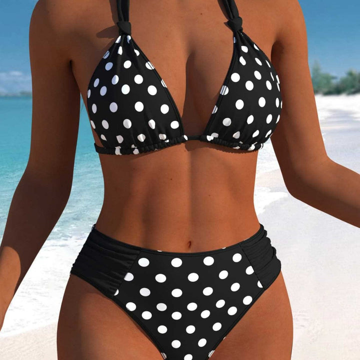Damen Hochgeschnittener Triangel-Bikini mit punktiertem Design und verstellbaren Trägern Drune