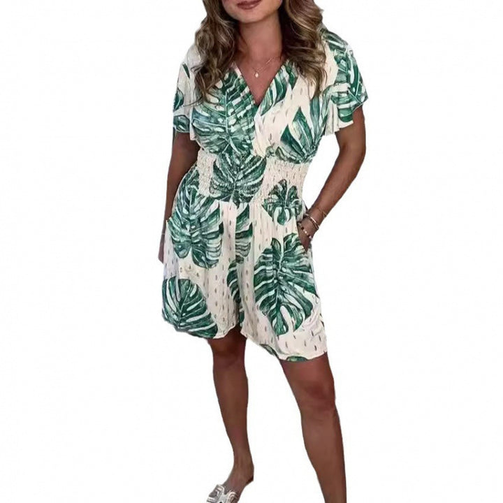 Damen Jumpsuit mit floralem Design und elastischem Bund Drune