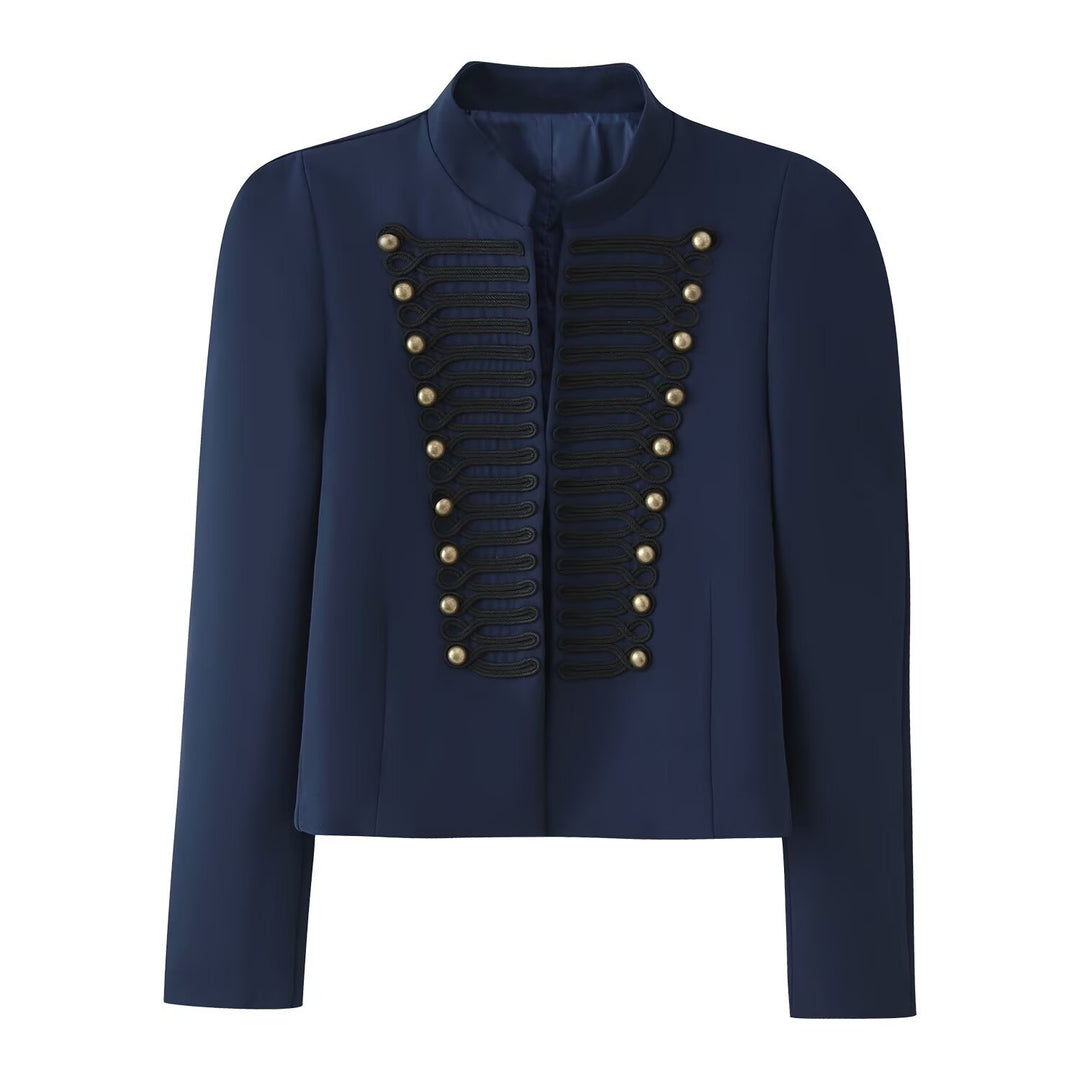 Damen Kurzjacke im Military‑Stil mit dekorativen Zierkordeln Drune