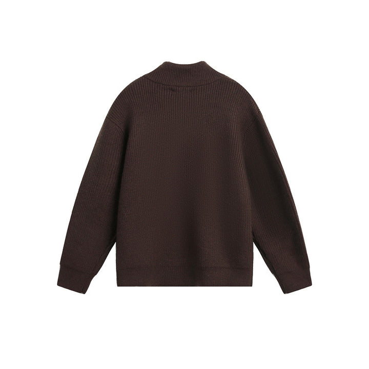 Unisex Grobstrick-Pullover mit halbem Reißverschluss und Stehkragen Drune