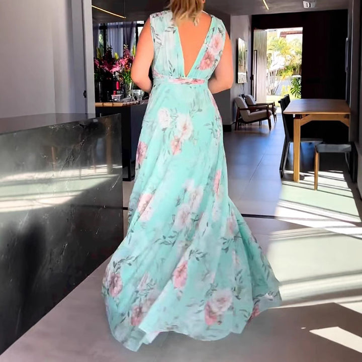 Damen Maxikleid mit fließendem Chiffon und romantischer Blumenstickerei Drune