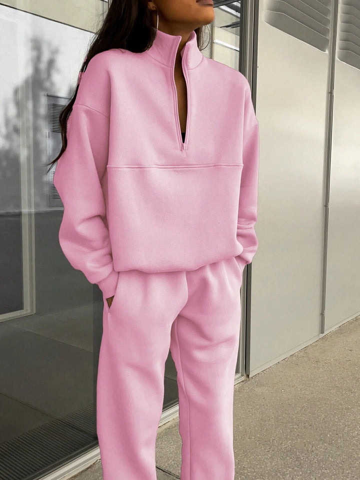 Damen nan Oversize Half-Zip Sweatshirt mit Stehkragen und weicher Jogginghose Drune