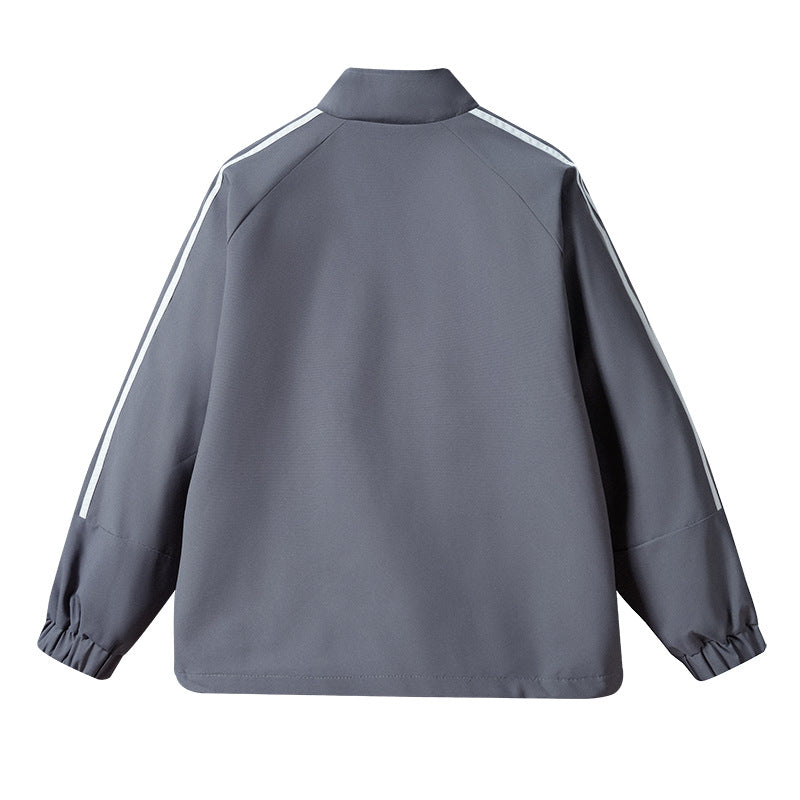 Herren Leichte Retro-Track-Übergangsjacke mit Stehkragen und Ärmelstreifen Drune