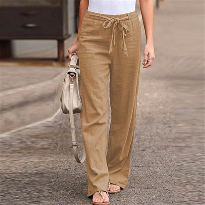Damen bequeme Leinenhose mit elastischem Bund und verstellbarem Bindegürtel Drune