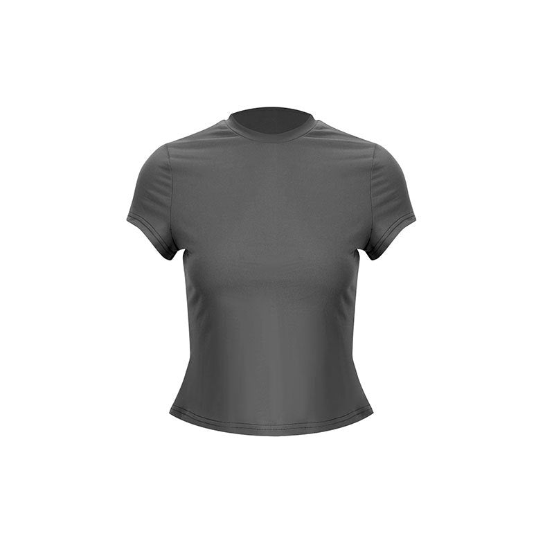 Damen sportliches Kurzarm-T-Shirt mit hochgeschlossenem Schnitt und figurbetonter Passform Drune
