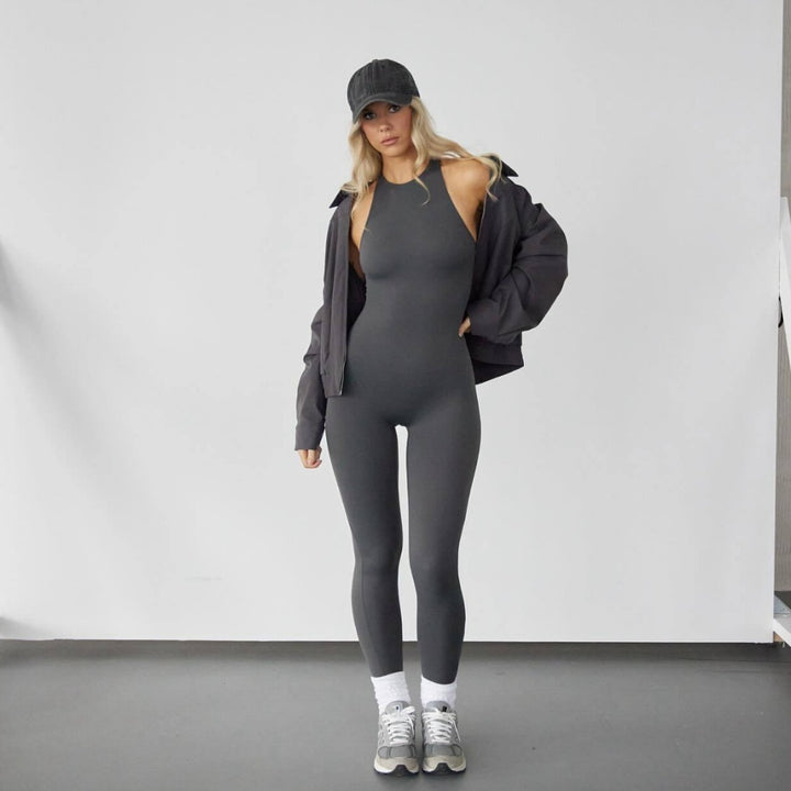 Damen lässiger Jumpsuit mit figurbetontem Oberteil und weiten Beinen Drune