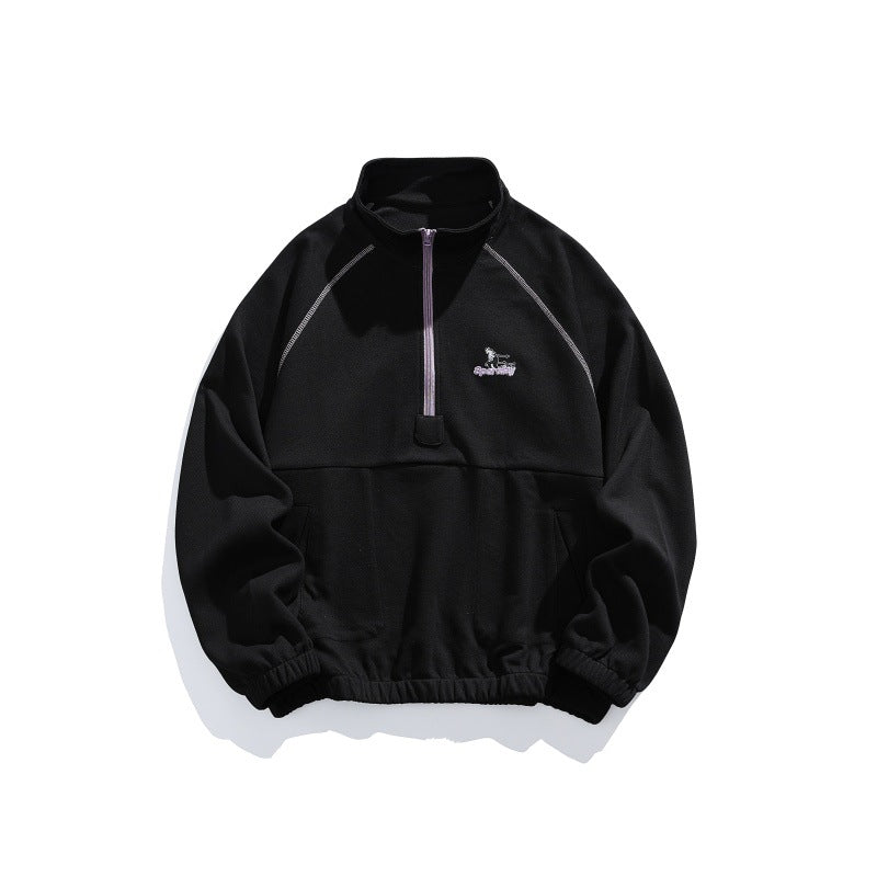 Unisex Oversize-Halbzip-Fleecepullover mit Stehkragen, Raglanärmeln und Kängurutasche Drune